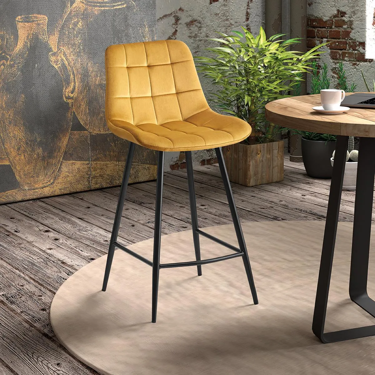 Tabouret de bar en velours JUSTINE lot de 2 - vue 3