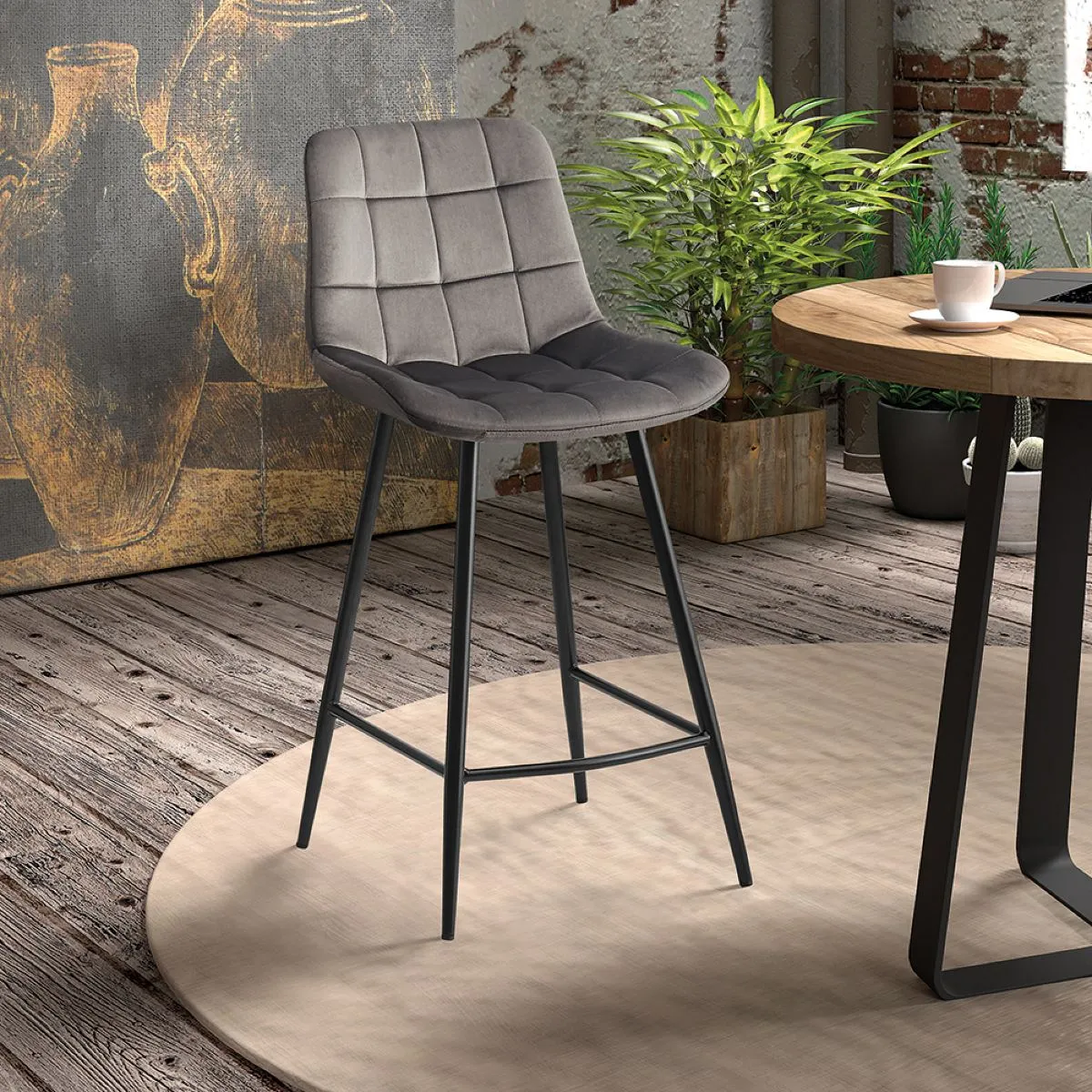 Tabouret de bar en velours JUSTINE lot de 2