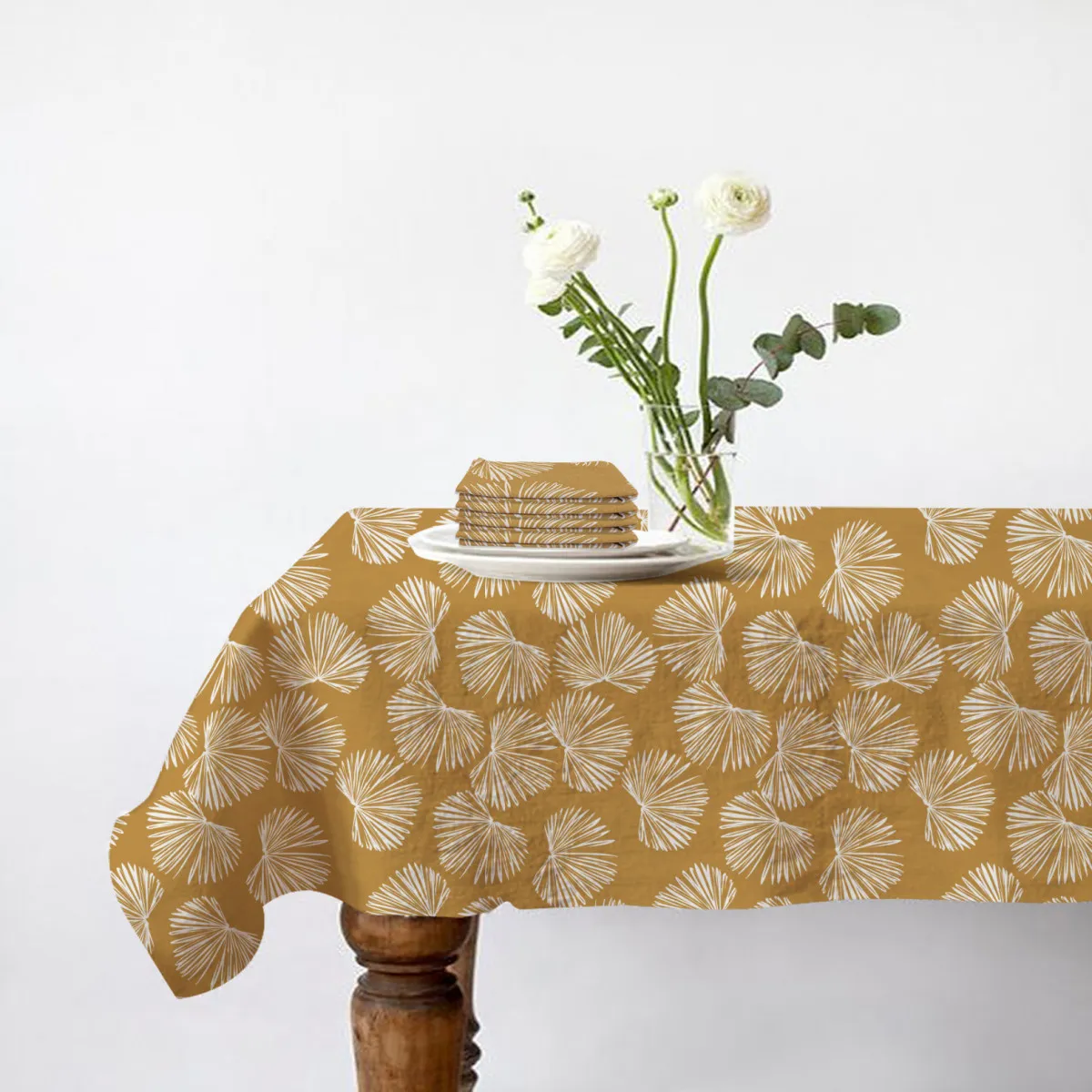 Lot nappe rectangle + 4 serviettes de table déperlante champêtre