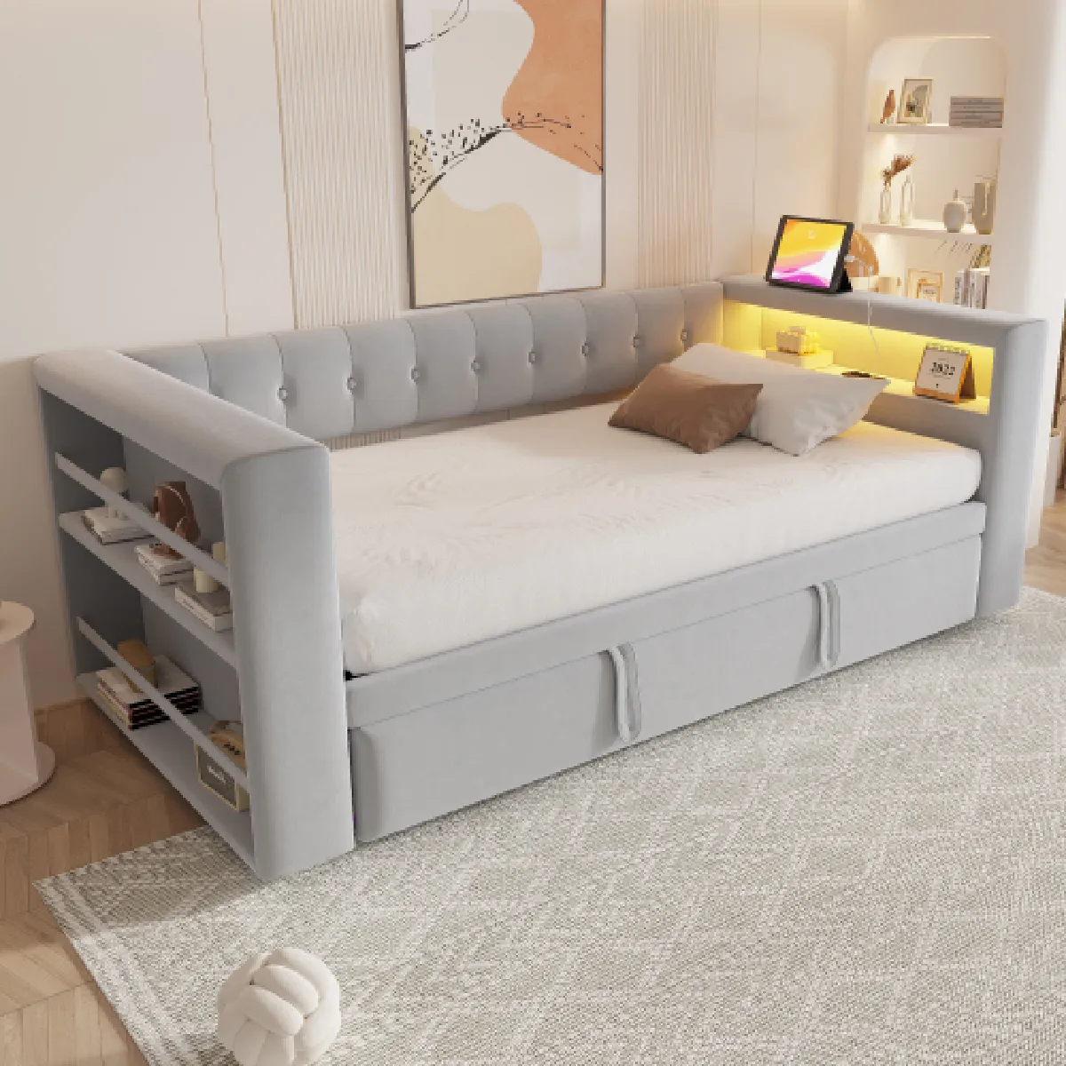 Lit Rembourré 90180×190 Cm avec Éclairage LED prises De Courant