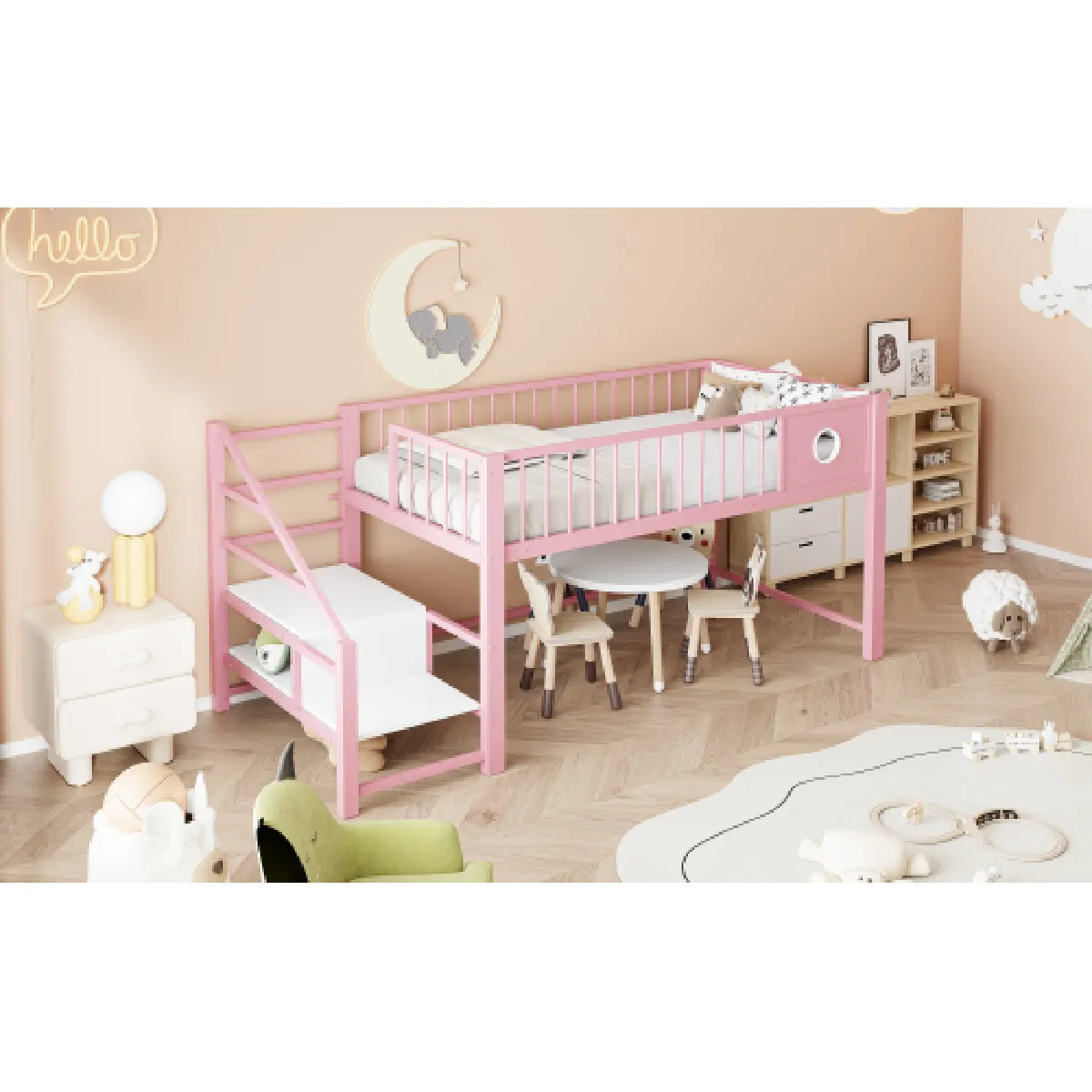 Lit 90x200 Cm lit Mezzanine lit Enfant avec Échelle De Rangement en Métal 120 Kg - vue 2