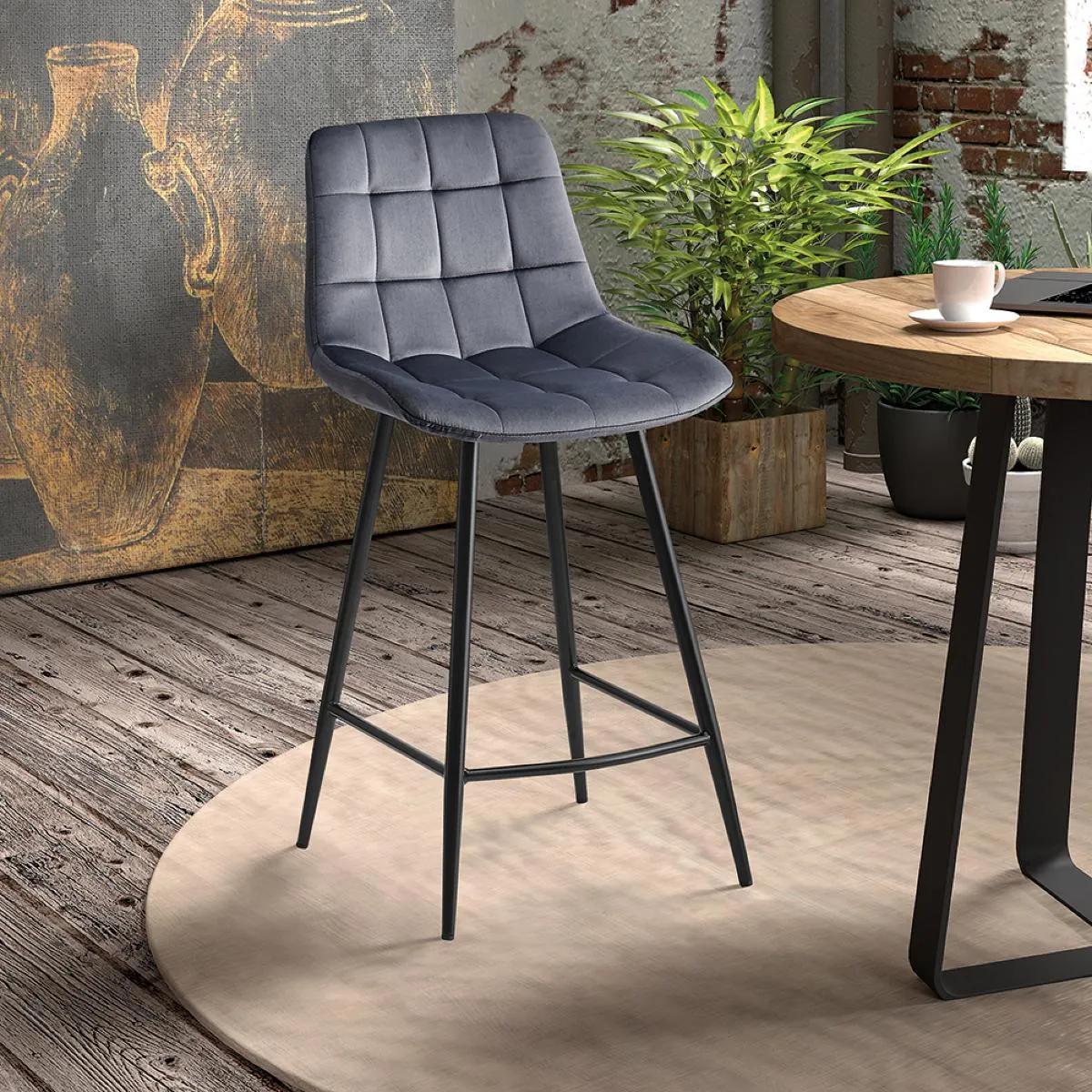 Tabouret de bar en velours JUSTINE lot de 2 - vue 7