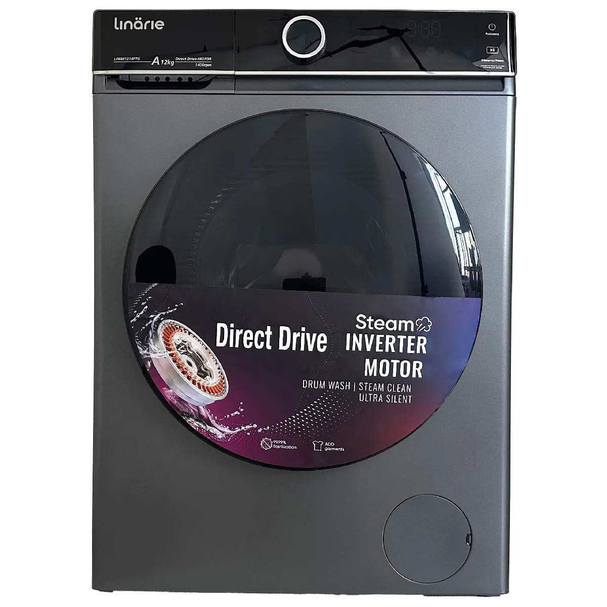 LINARIE Lave-linge hublot LJWM1214FTG Gris 12kg 1400 tours moteur Direct Drive 14 programmes