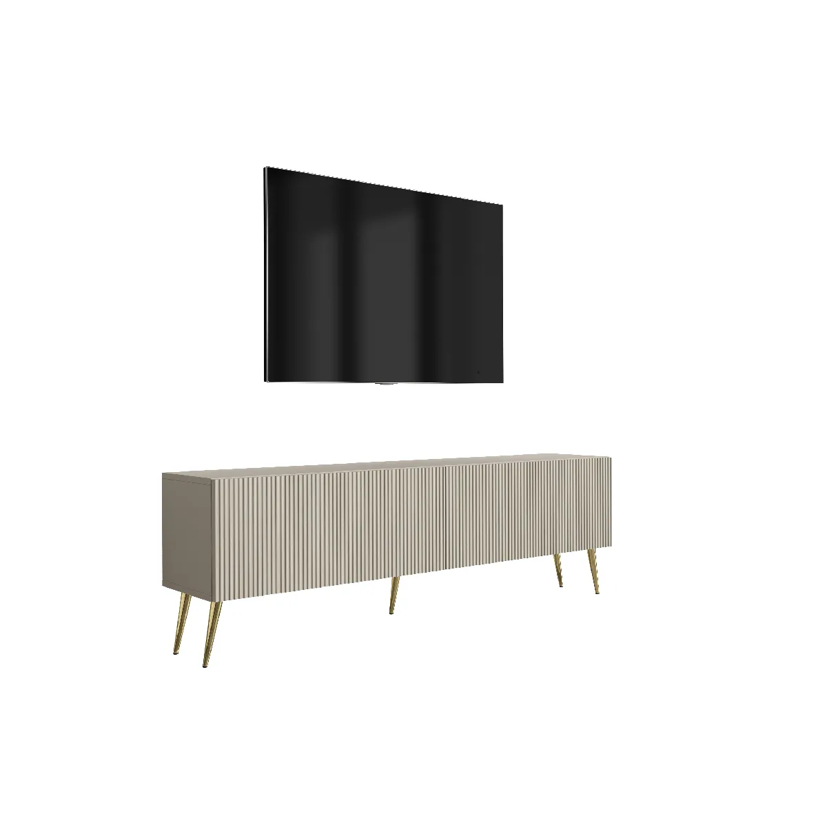 Meuble TV avec façades rainurées, Cachemire, pieds inclinés dorés, 170 × 32 × 52 cm