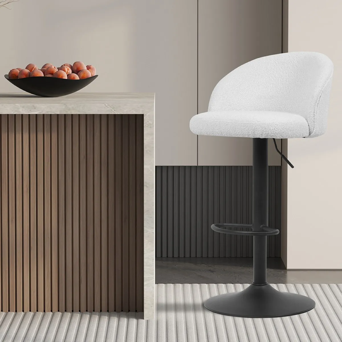 Tabouret de bar pivotant en tissu bouclé RABAT lot de 2