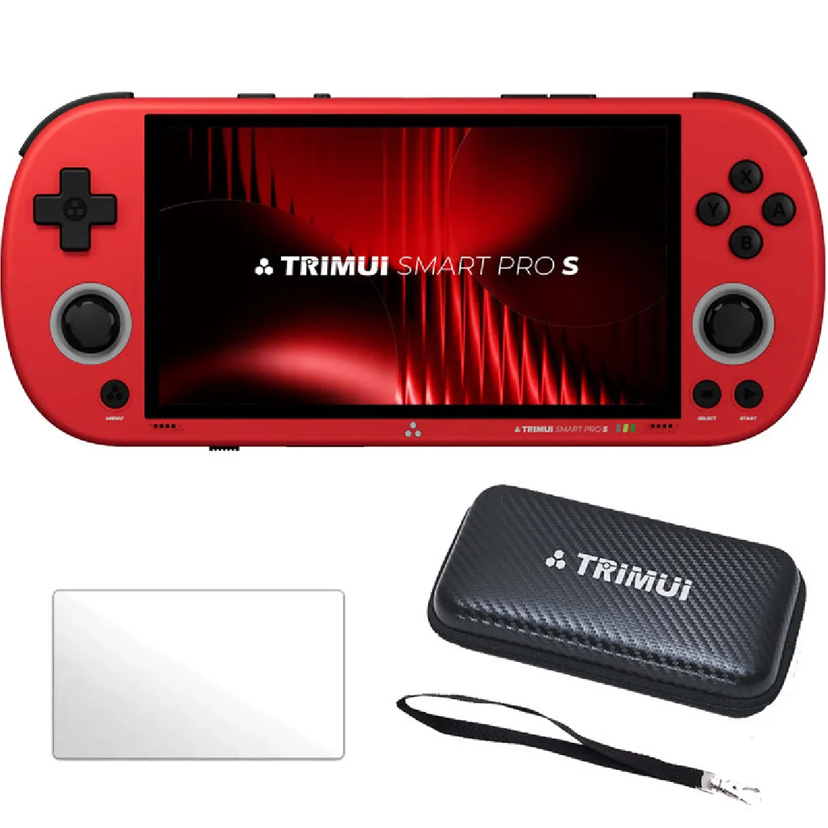 TRIMUI  Smart Pro S 4,96"" IPS Linux avec &eacute;tui de transport et verre tremp&eacute; - Rouge