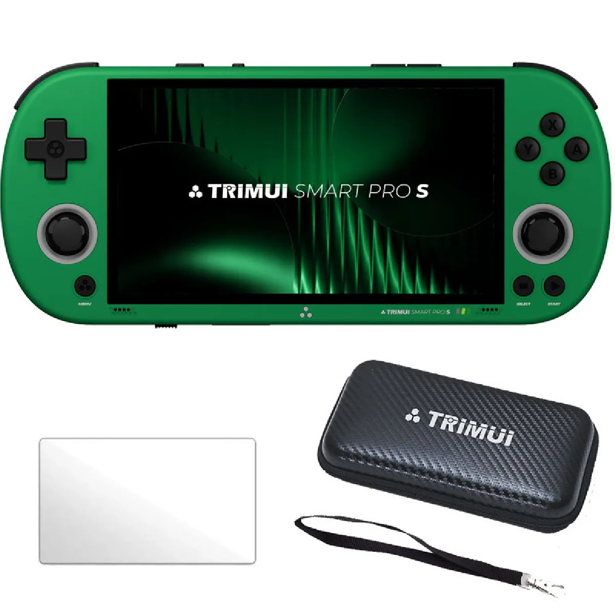 TRIMUI  Smart Pro S 4,96"" IPS Linux avec &eacute;tui de transport et verre tremp&eacute; - Vert