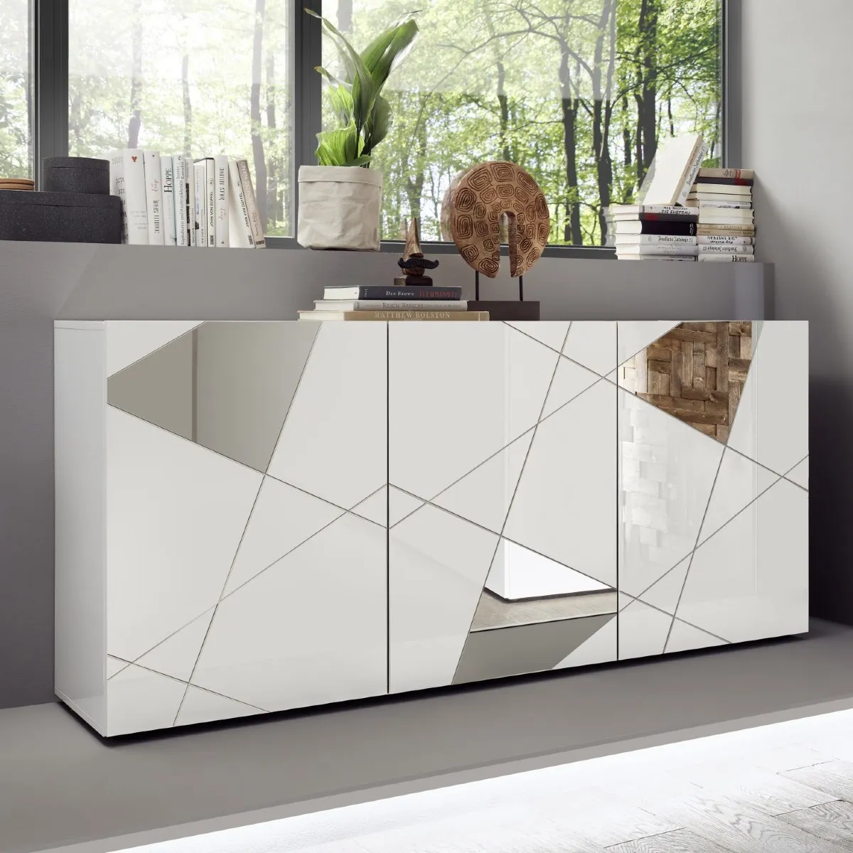 Buffet bas moderne laqué 3 portes 180cm ANTONIA - vue 2