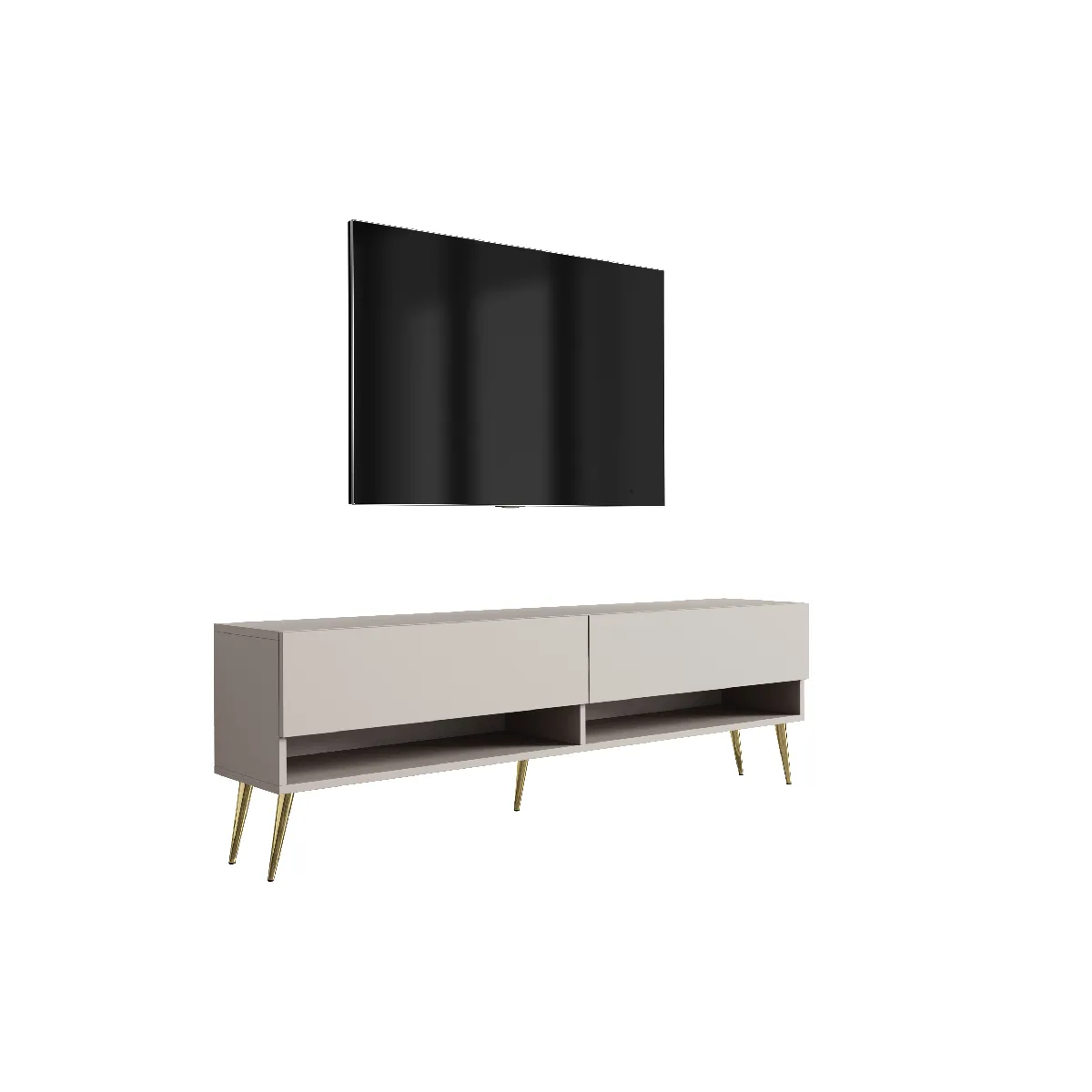 Meuble TV : Cachemire, pieds obliques dorés, 170 × 32 × 52 cm