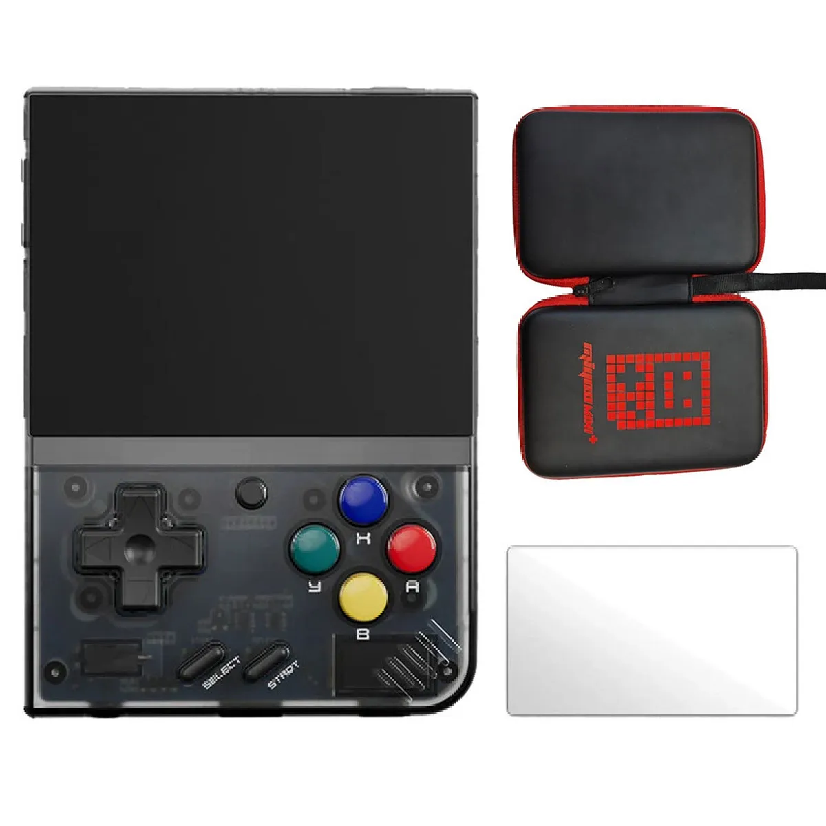 MIYOO  Mini Plus 3,5"" IPS Linux 128Go WIFI 20+ simulateurs + Sacoche + Verre tremp&eacute; - Noir