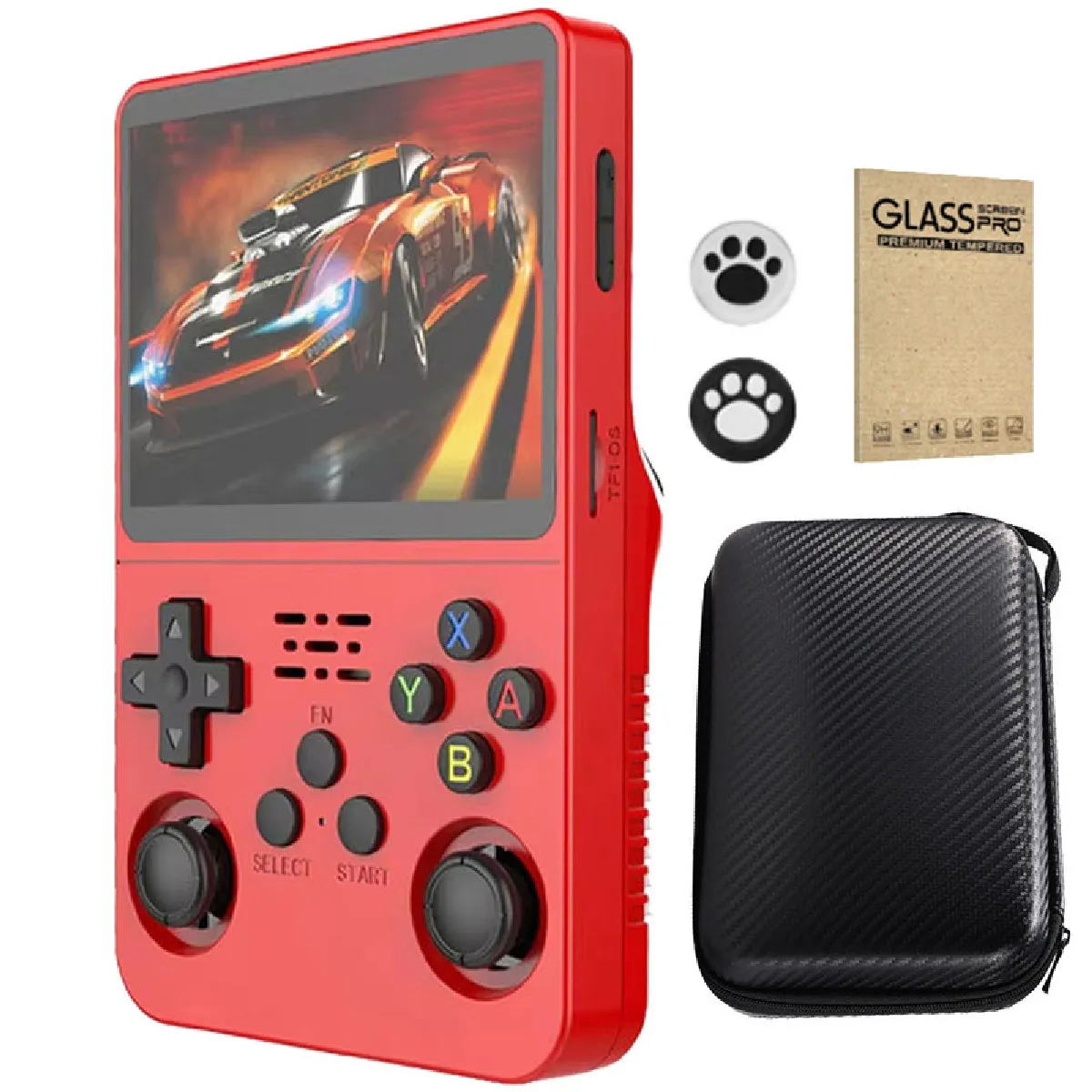 VURAHOME  Console portable r&eacute;tro R36S 3,5"" IPS 64 Go syst&egrave;me ouvert 28+ &eacute;mulateurs - Rouge