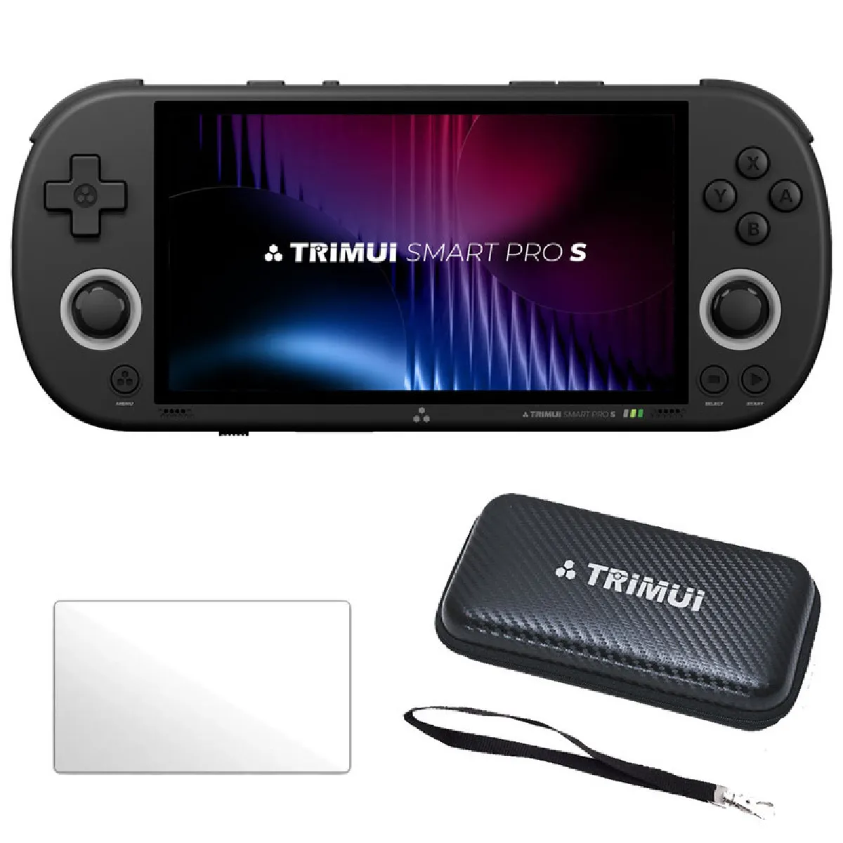 TRIMUI  Smart Pro S 4,96"" IPS Linux avec &eacute;tui de transport et verre tremp&eacute; - Noir