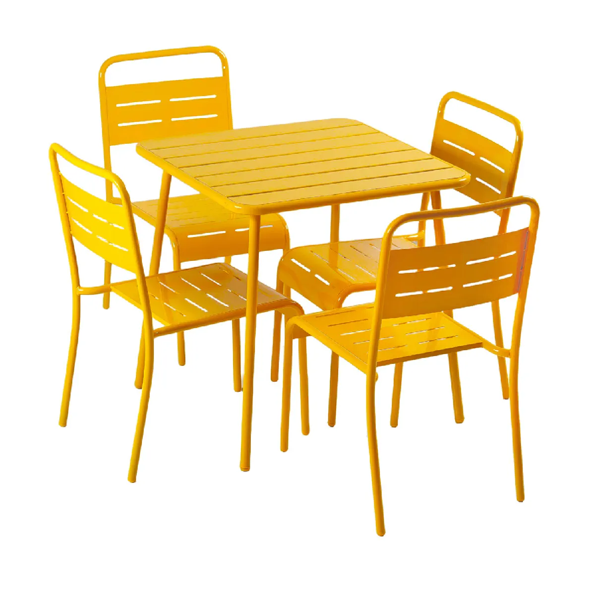 Ensemble table de jardin carrée 70cm et 4 chaises jaune BERGAME