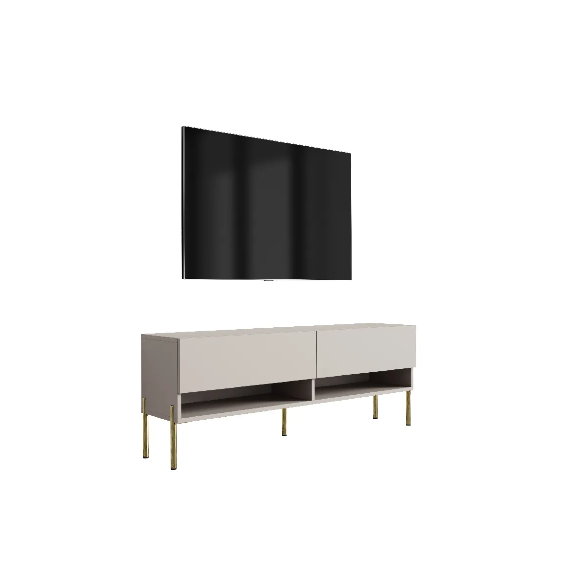Meuble TV : Cachemire, pieds droits dorés, 140 × 32 × 52 cm