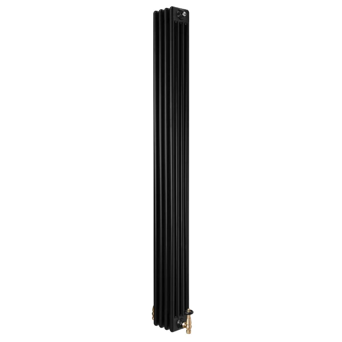 Radiateur Traditionnel à 4 Colonnes & Vannes 1800 x 200 mm en Acier Noir