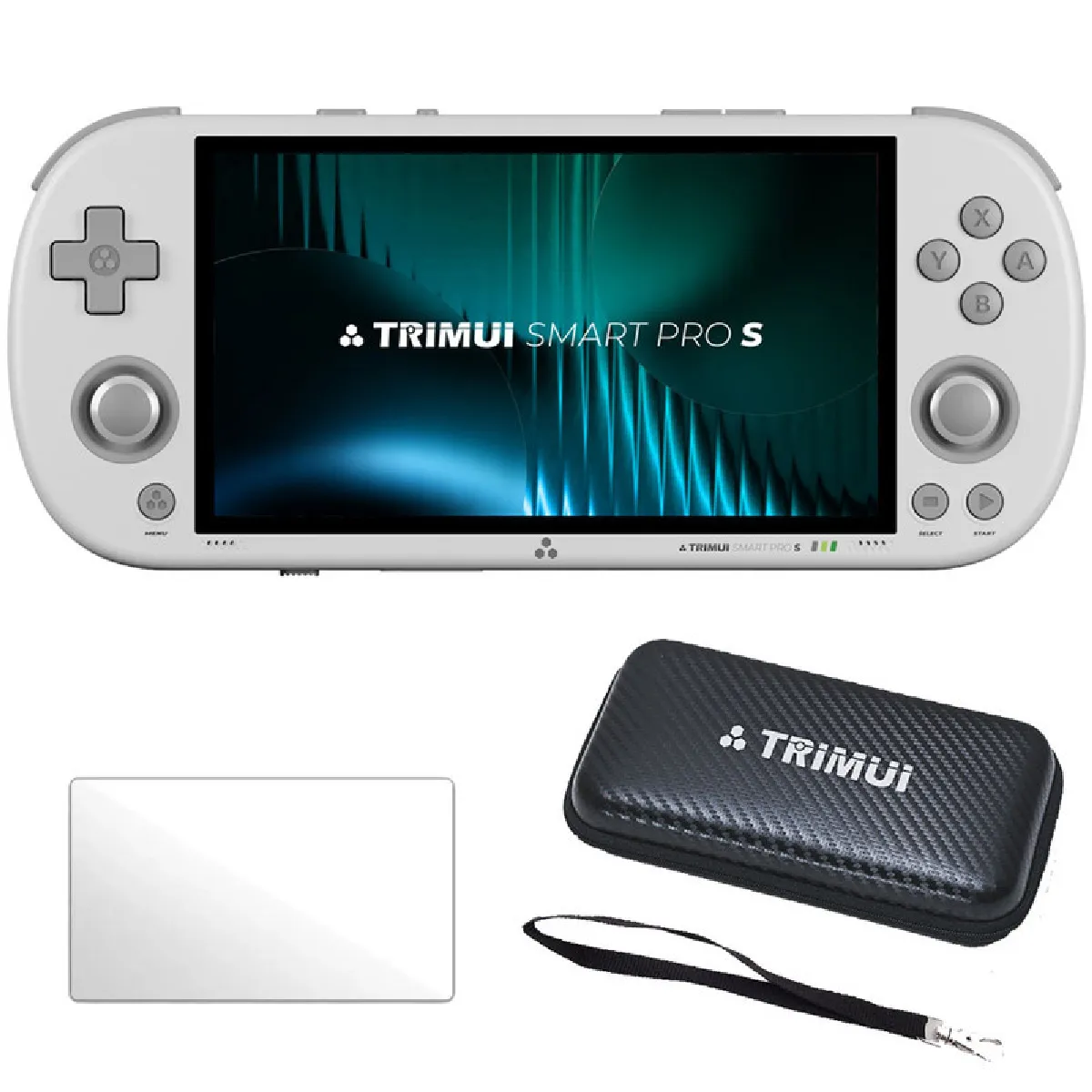 TRIMUI  Smart Pro S 4,96"" IPS Linux avec &eacute;tui de transport et verre tremp&eacute; - Blanc