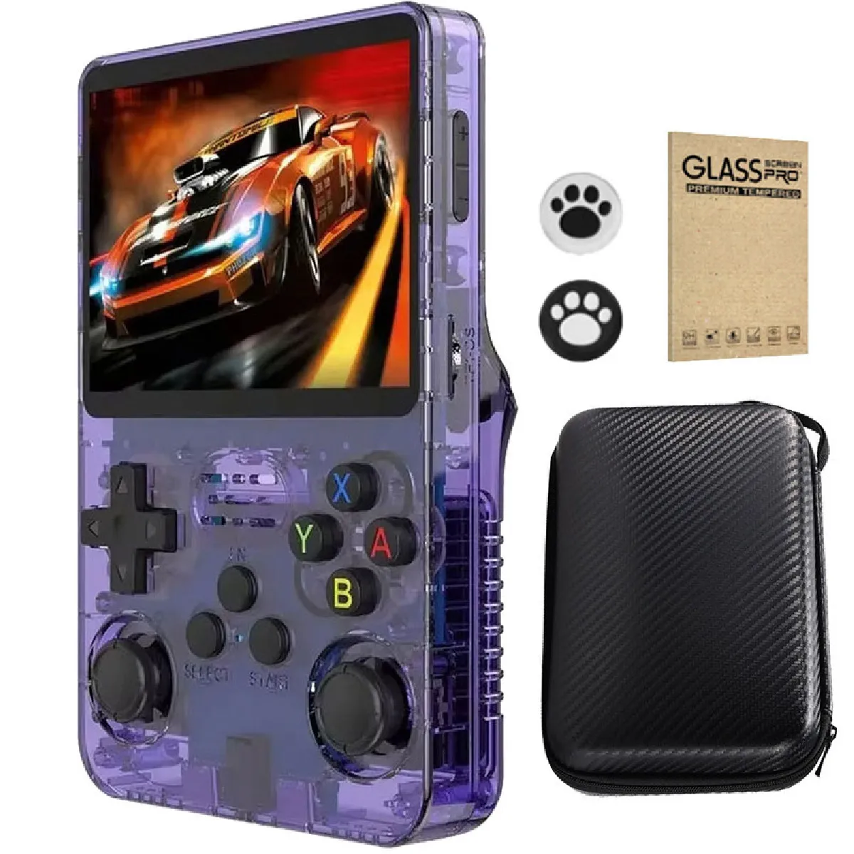 VURAHOME  Console portable r&eacute;tro R36S 3,5"" IPS 64 Go syst&egrave;me ouvert 28+ &eacute;mulateurs - Violet
