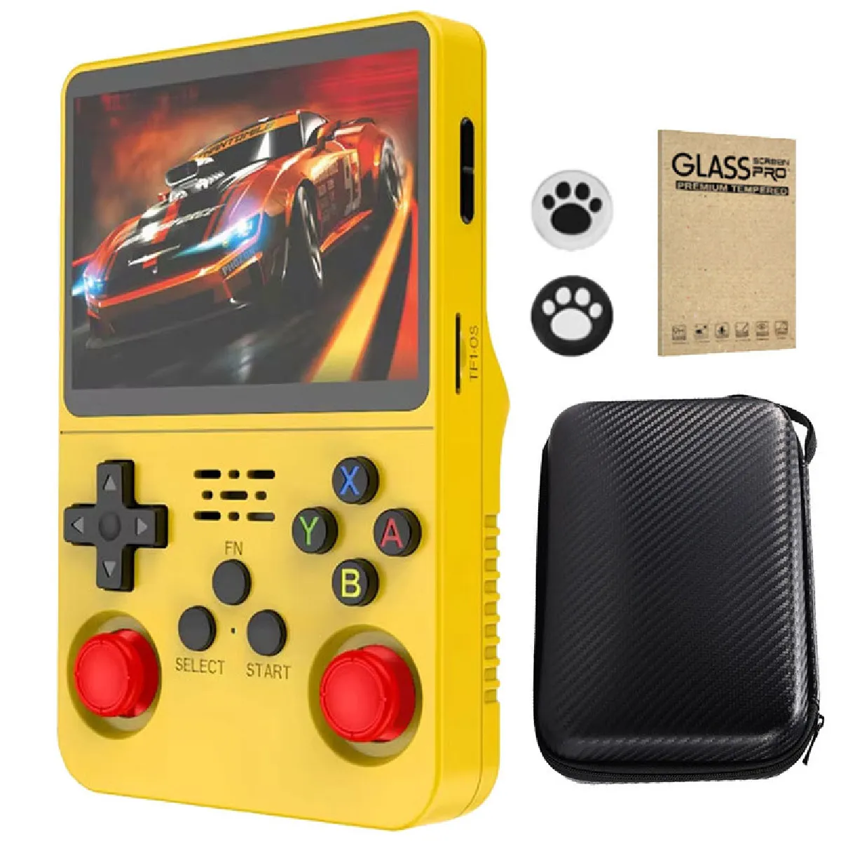 VURAHOME  Console portable r&eacute;tro R36S 3,5"" IPS 64 Go syst&egrave;me ouvert 28+ &eacute;mulateurs - jaune