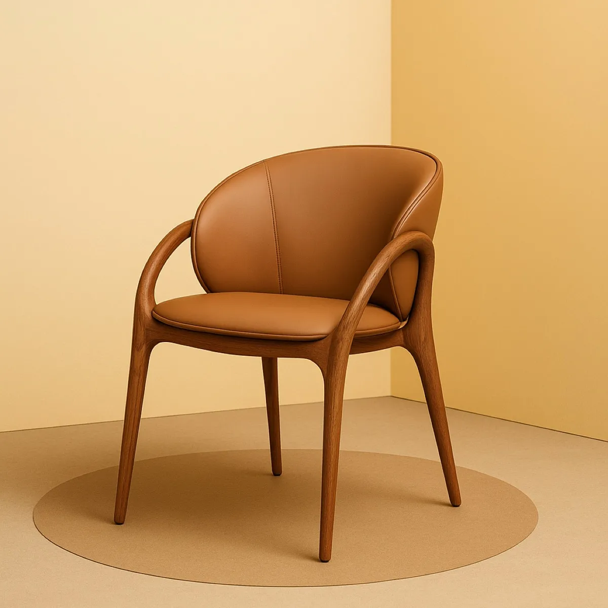 Chaise en cuir et pied bois noyer HOBA lot de 2