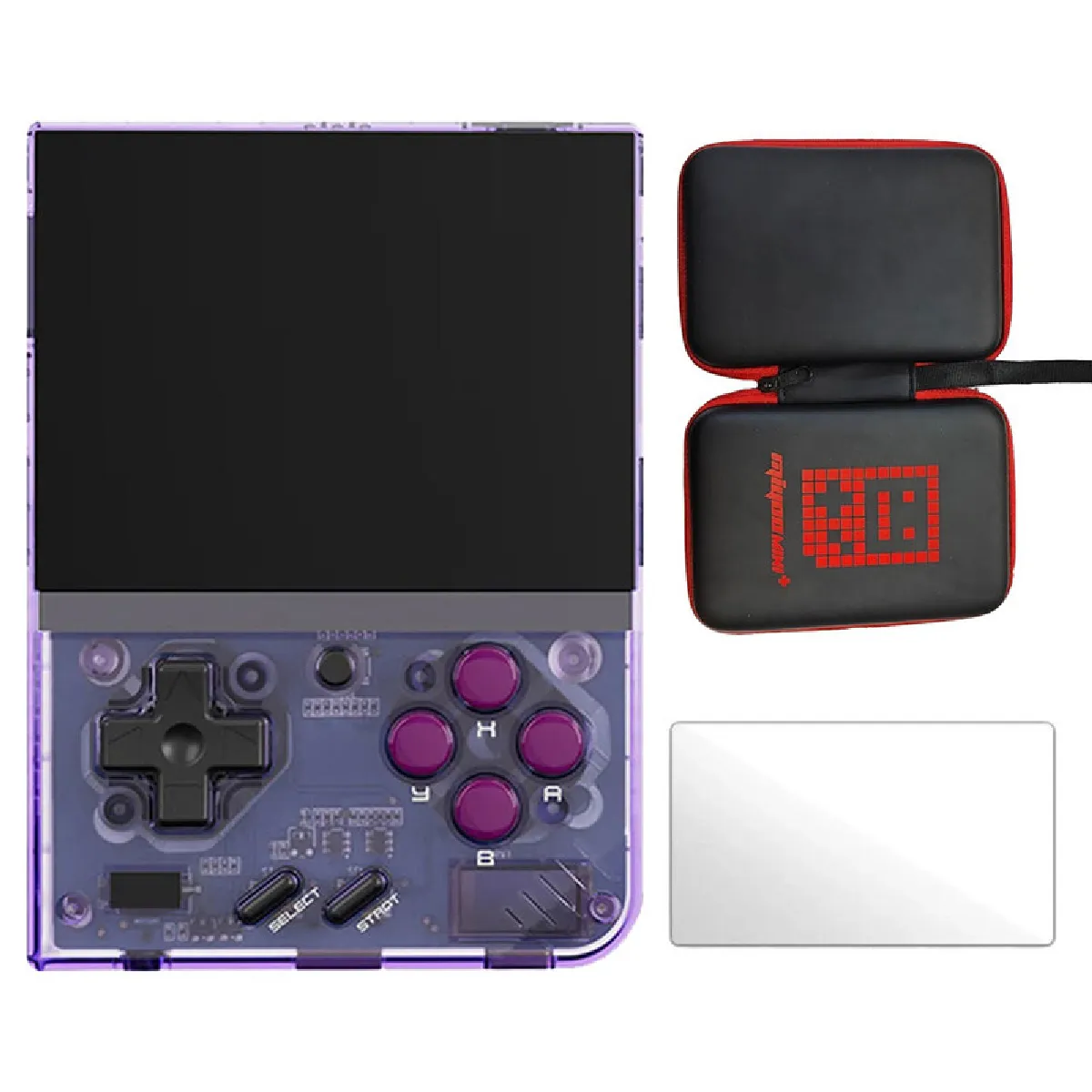 MIYOO  Mini Plus 3,5"" IPS Linux 128Go WIFI 20+ simulateurs + Sacoche + Verre tremp&eacute; - Violet