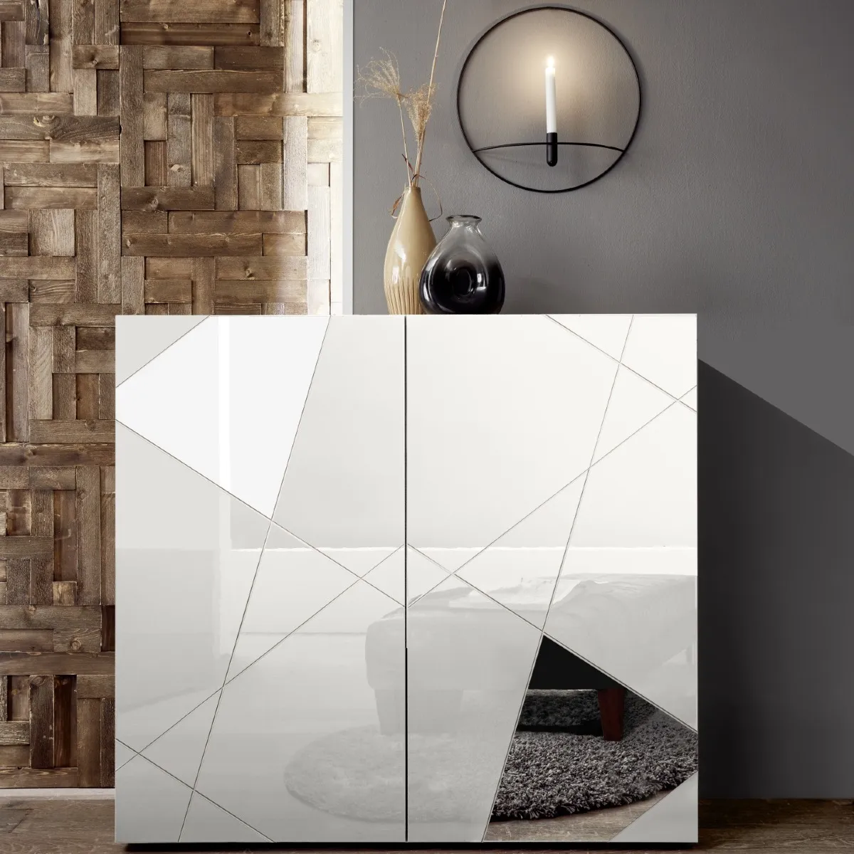 Buffet haut moderne 2 portes laqué blanc ANTONIA