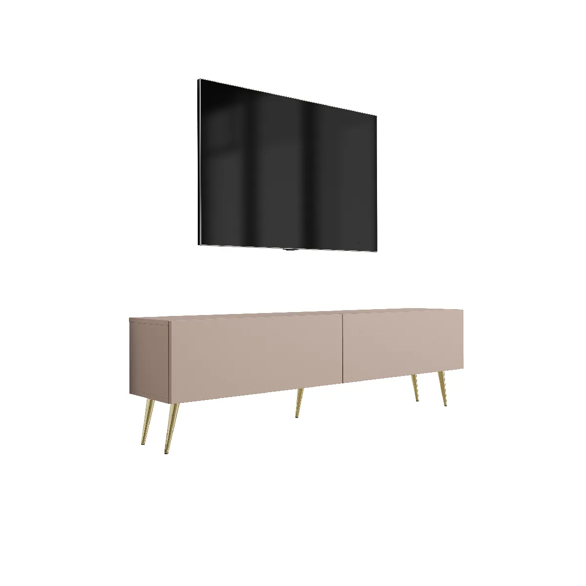 Meuble TV : Brun Caramel, 140 x 52 x 32 cm, pieds dorées
