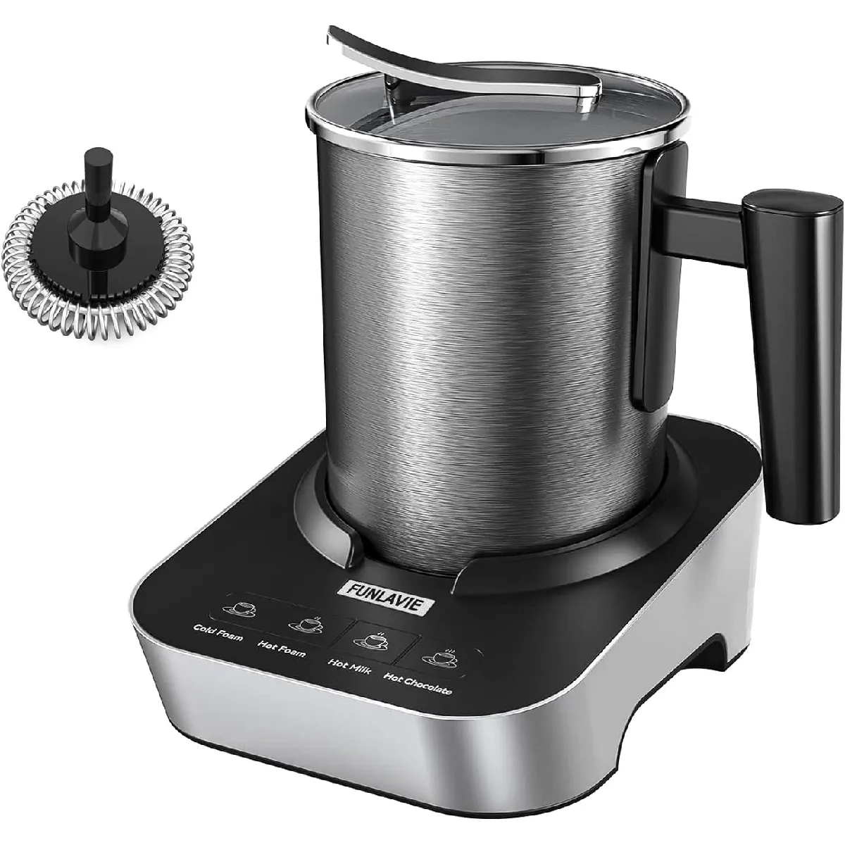 VENDOS85 Mousseur &agrave; Lait 4-en-1 400 mL ? Noir & Argent