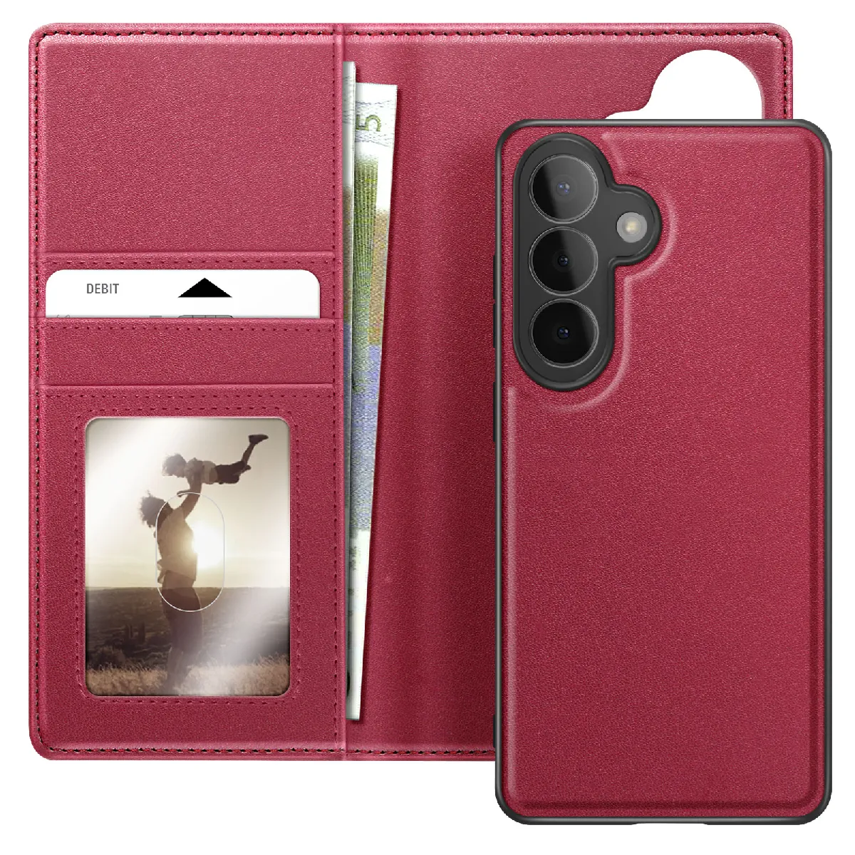 Mayaxess Rouge Étui Portefeuille 2 En 1 Pour Galaxy S26 Plus Avec Coque Détachable