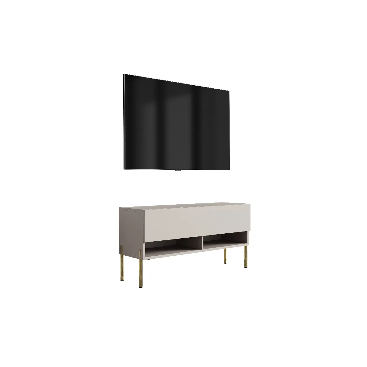 Meuble TV : Cachemire, pieds droits dorés, 100 × 32 × 52 cm