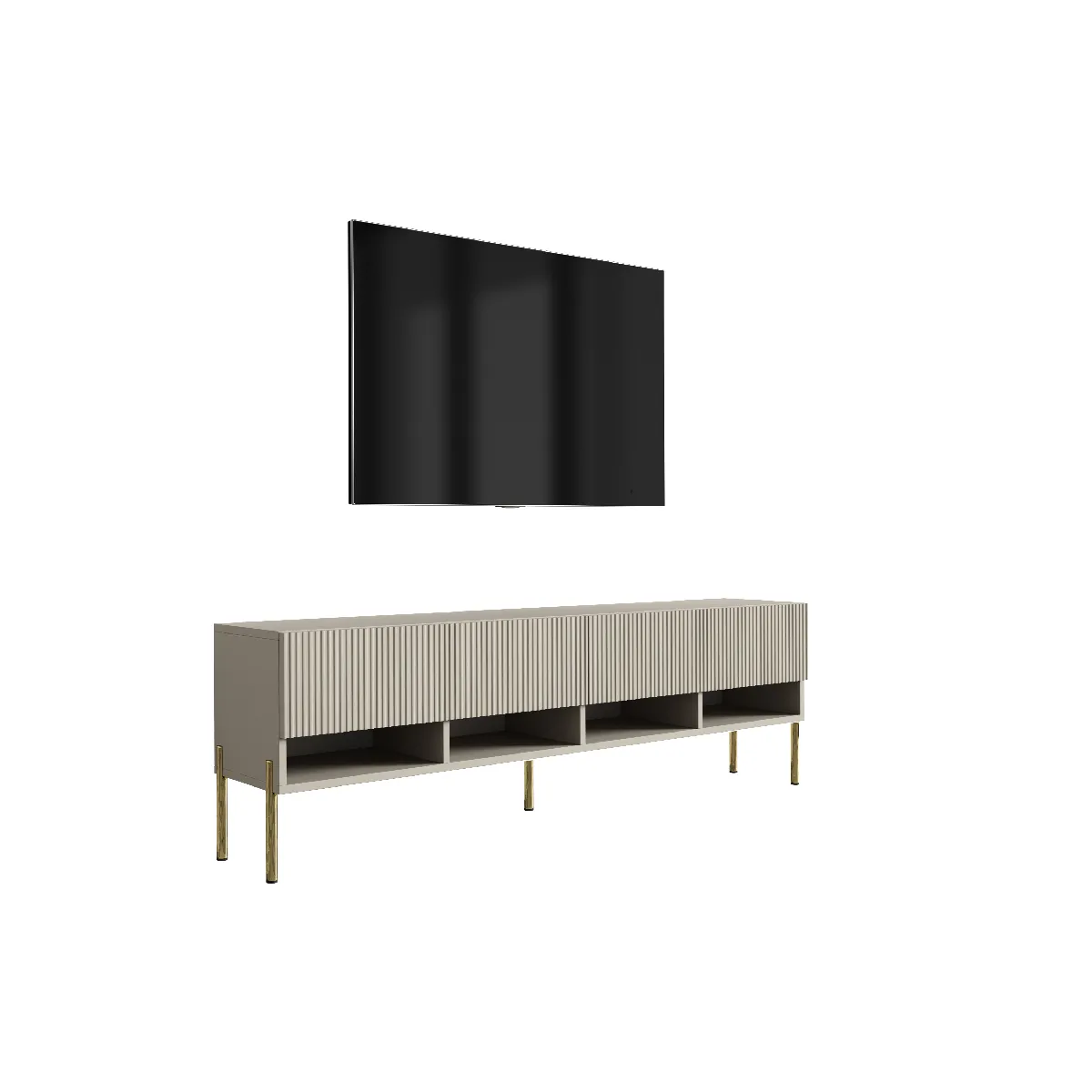 Meuble TV avec façades rainurées, Cachemire, pieds droits dorés, 170 × 32 × 52 cm