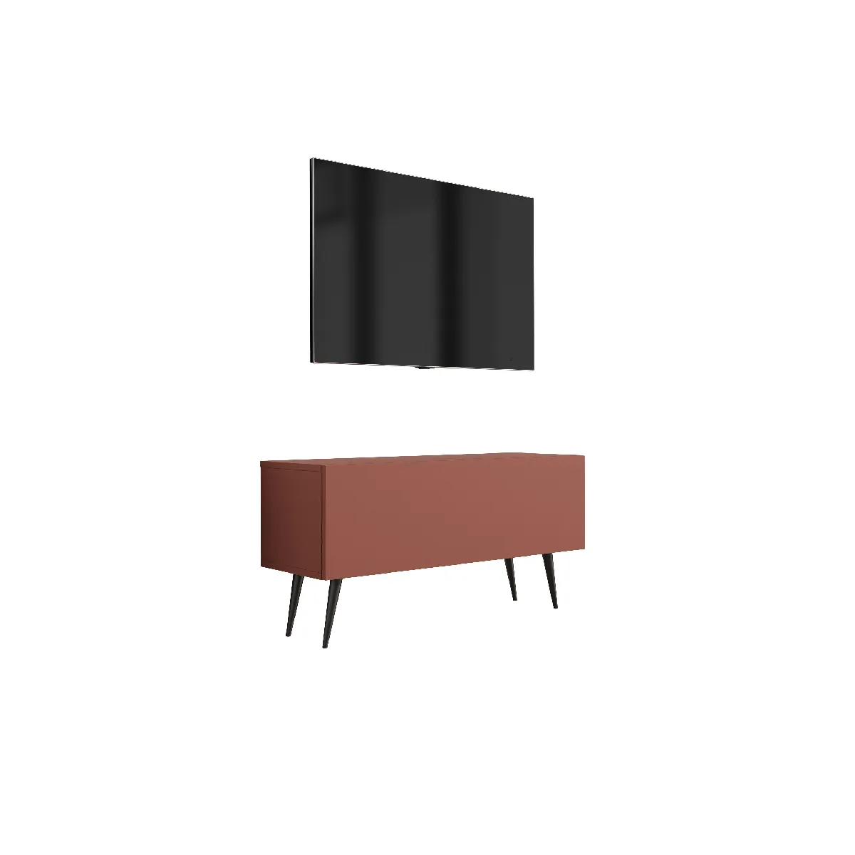 Meuble TV : Rouge Brique, 100 x 52 x 32 cm, pieds noires