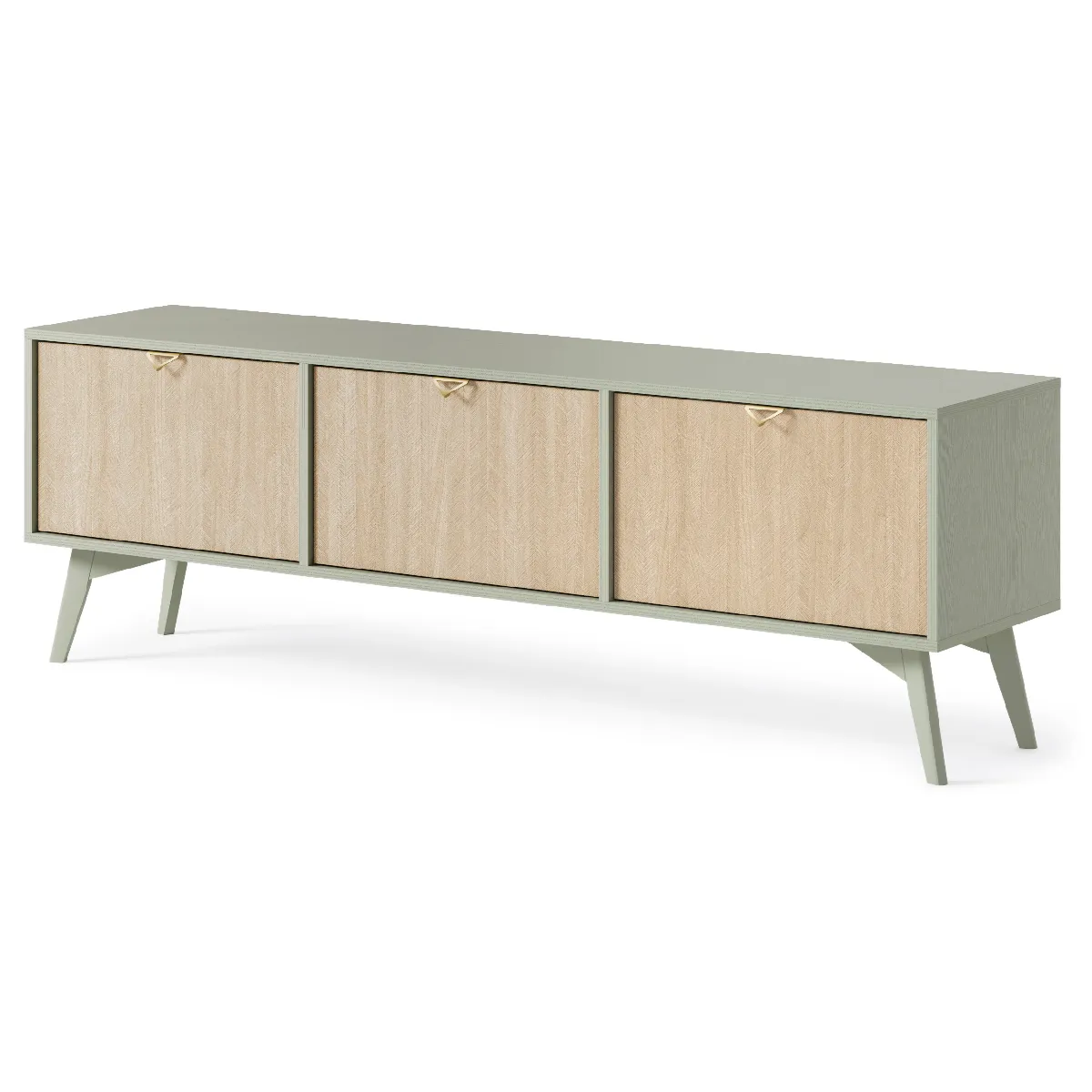 Meuble TV : Chevrons eucalyptus / Chevrons Scandi, pieds Bois, 158 x 52 x 38cm