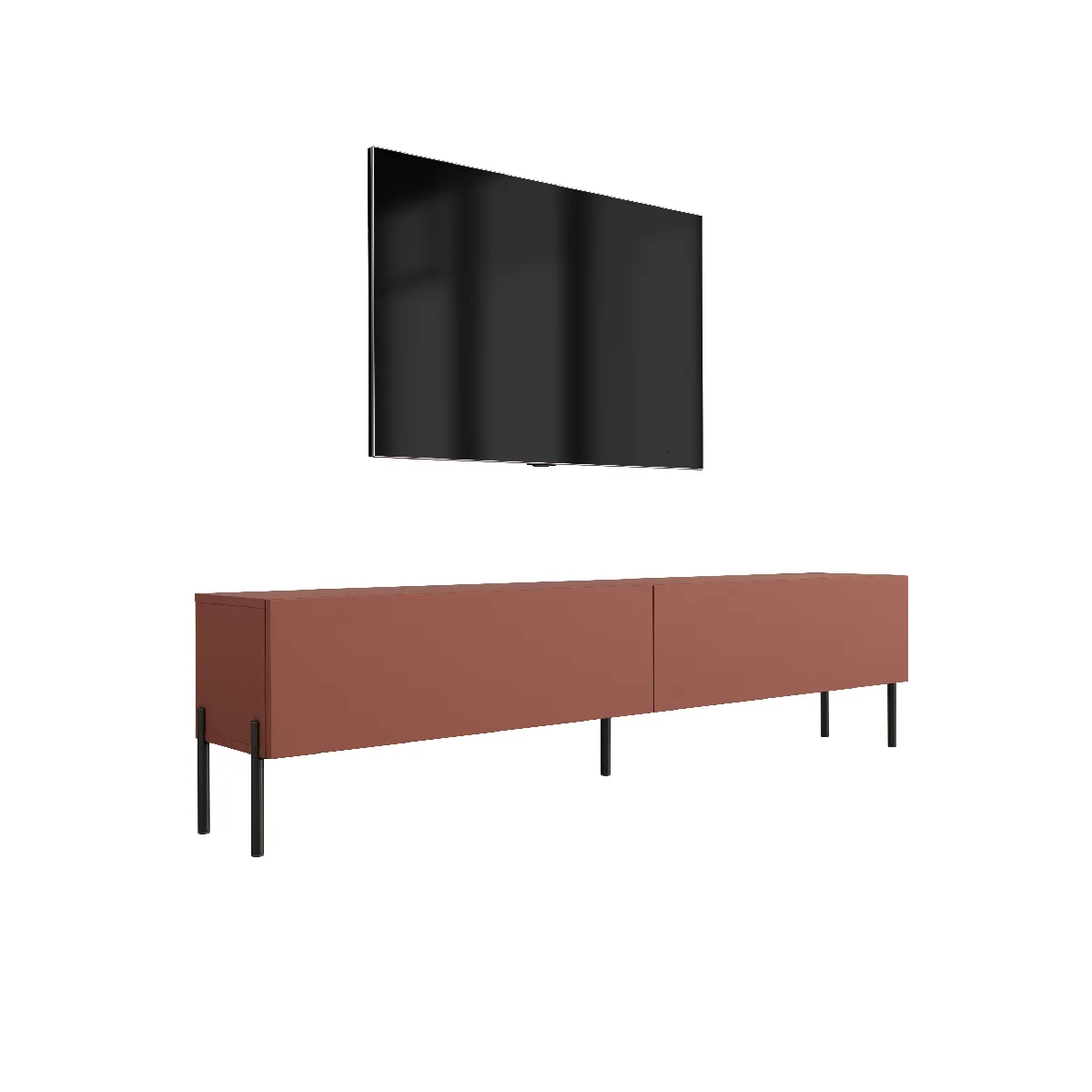 Meuble TV : Rouge Brique, 170 x 52 x 32 cm, pieds noires