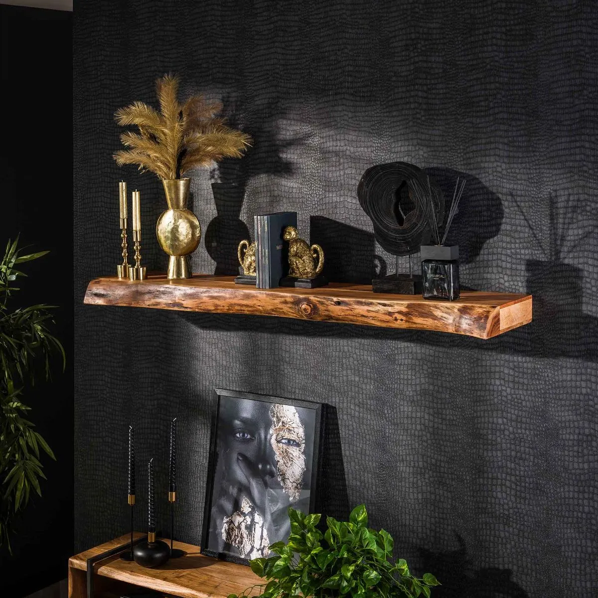 Étagère murale en bois d'acacia massif 150cm TRONCIA