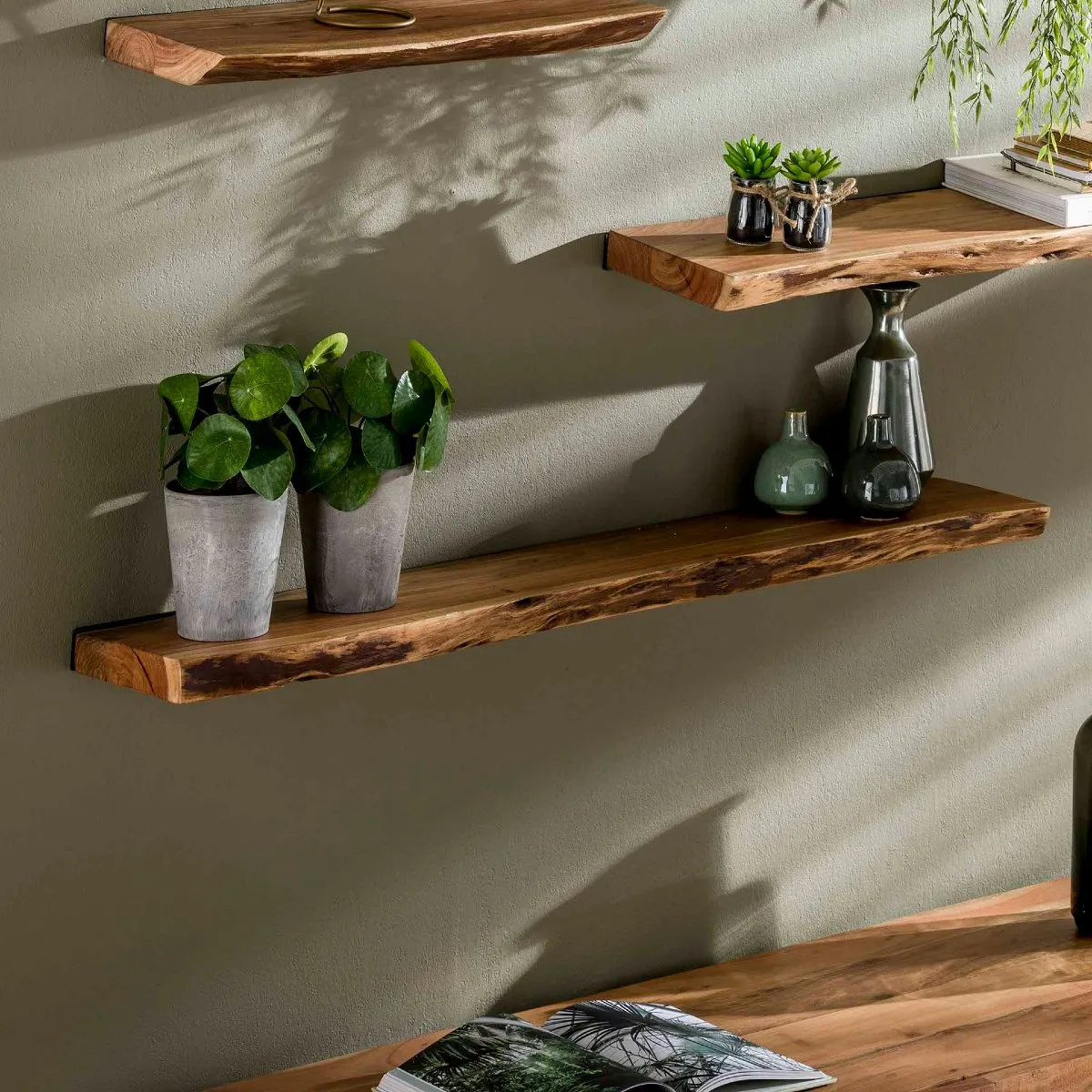 Étagère murale en bois d'acacia massif 120cm ERNEST