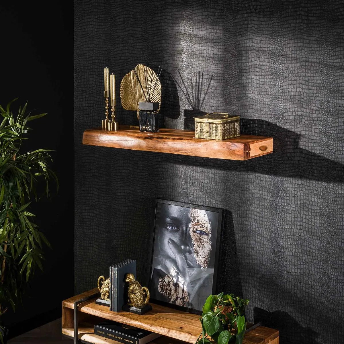 Étagère murale en bois d'acacia massif 100cm TRONCIA