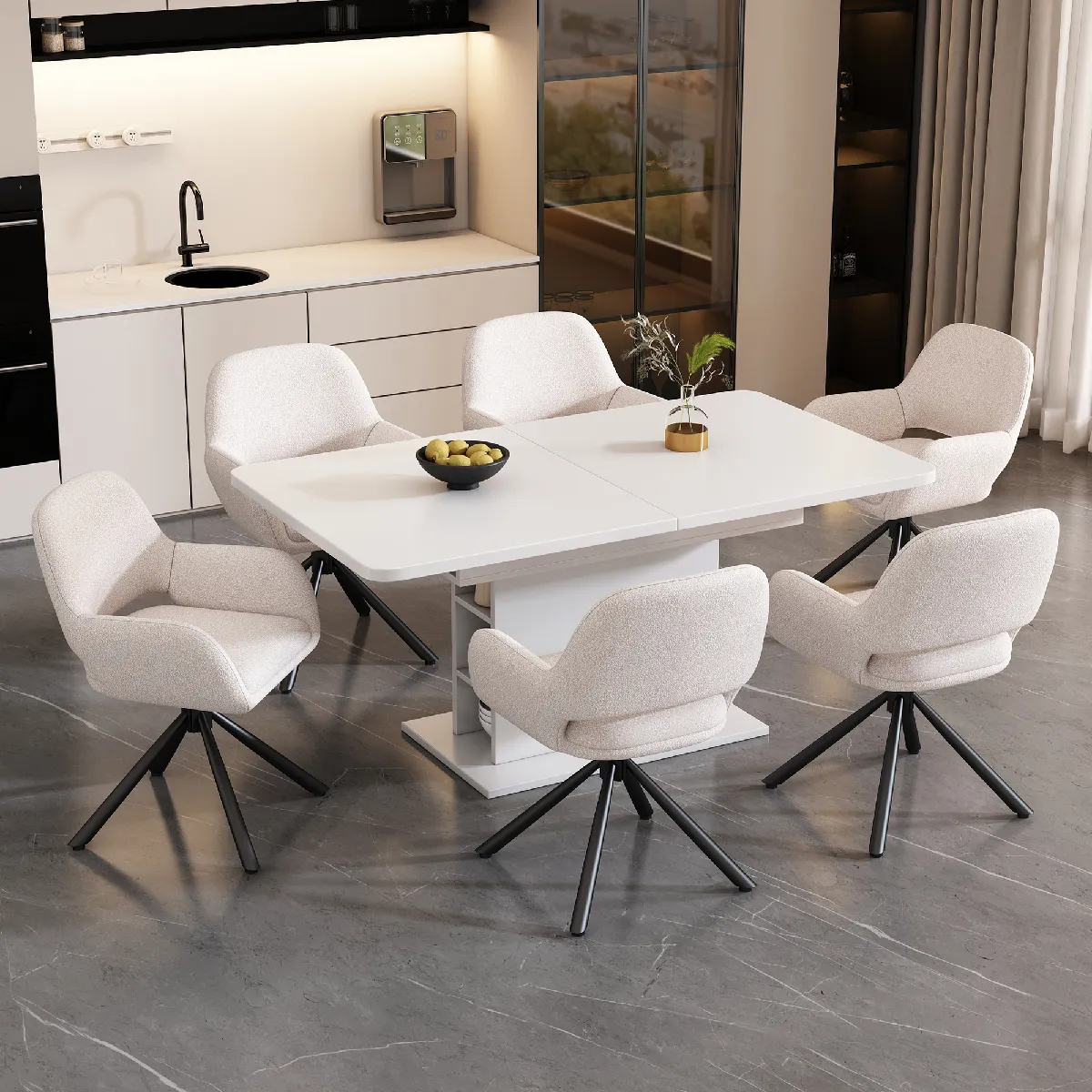 Lot de 6 chaises de salle à manger pivotantes avec accoudoirs en sherpa