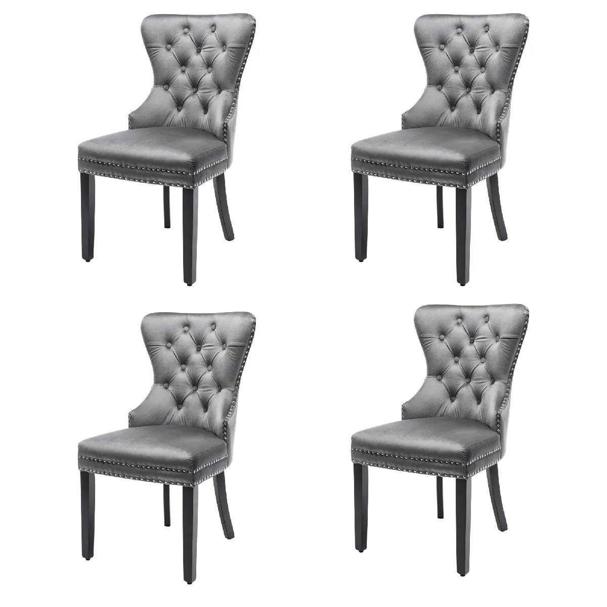 Lot de 4 chaises de salle à manger rembourrées en velours - vue 2