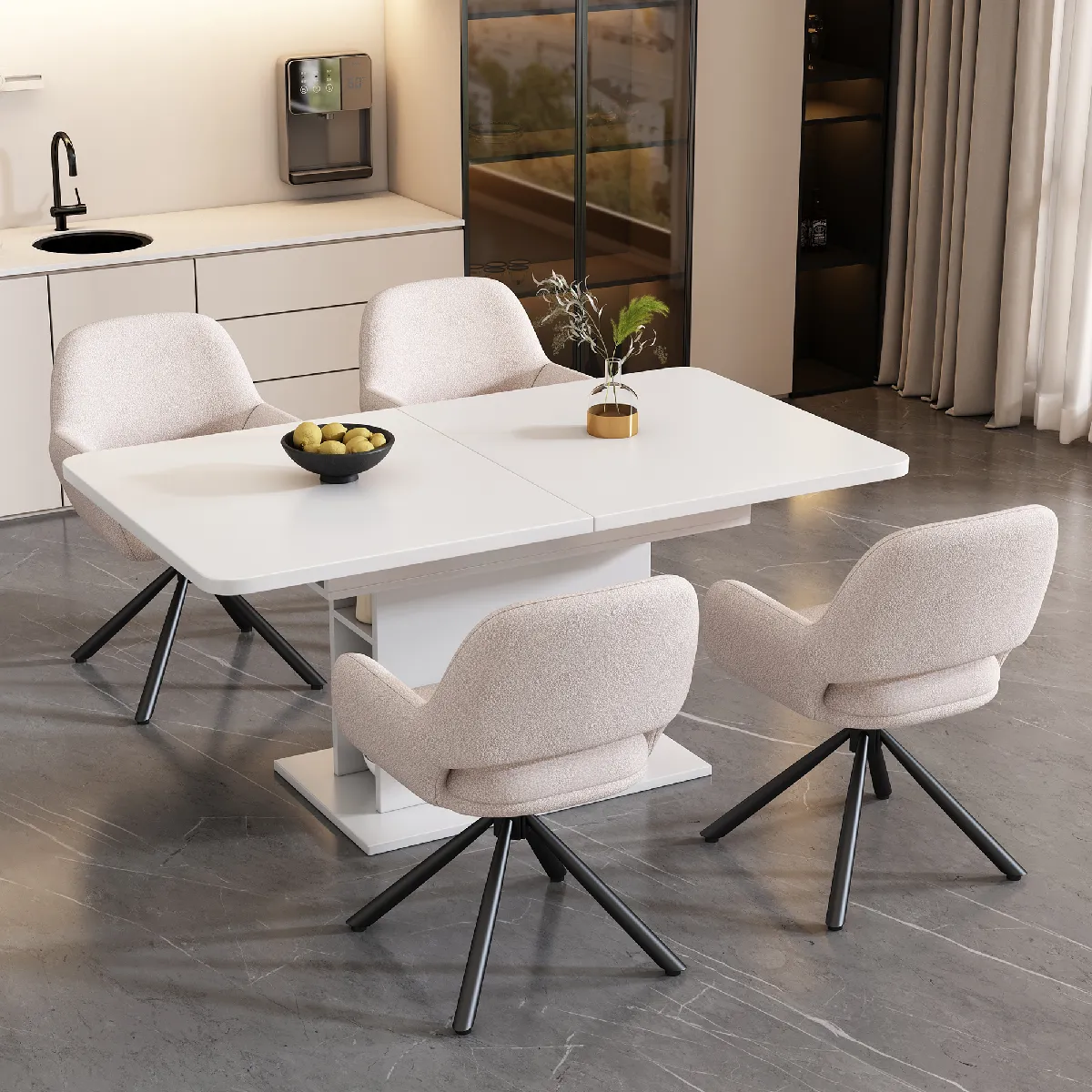 Lot de 6 chaises de salle à manger pivotantes avec accoudoirs en sherpa - vue 2