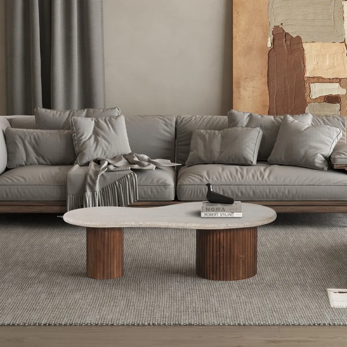 Meilleurs prix pour Table basse en bois de manguier avec plateau en travertin MELVINE