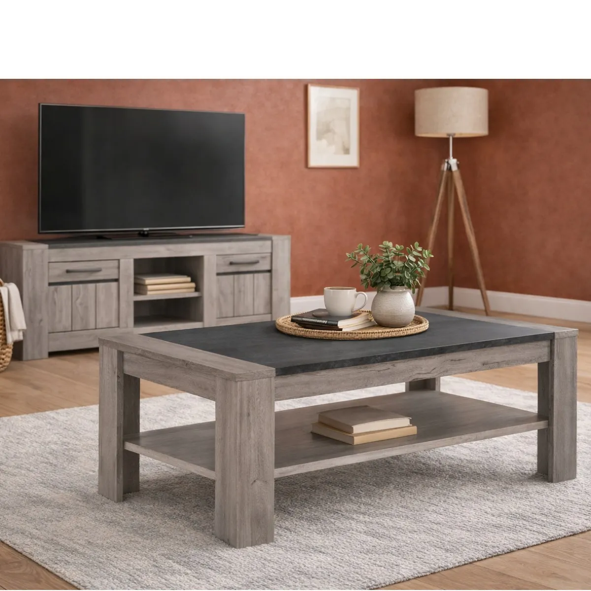 Meilleurs prix pour Table basse moderne rectangle grise MAYA