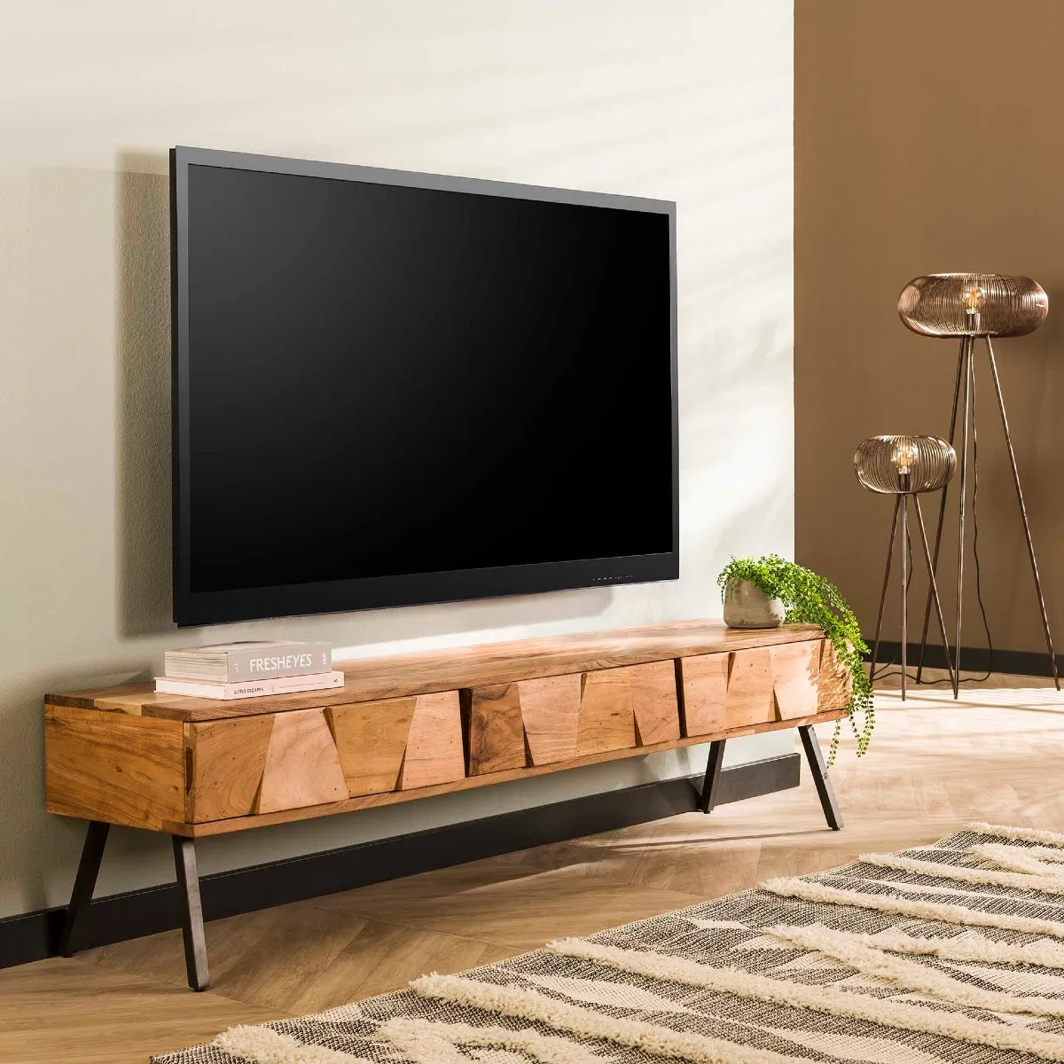 Meuble TV en bois d'acacia massif 180cm DINO