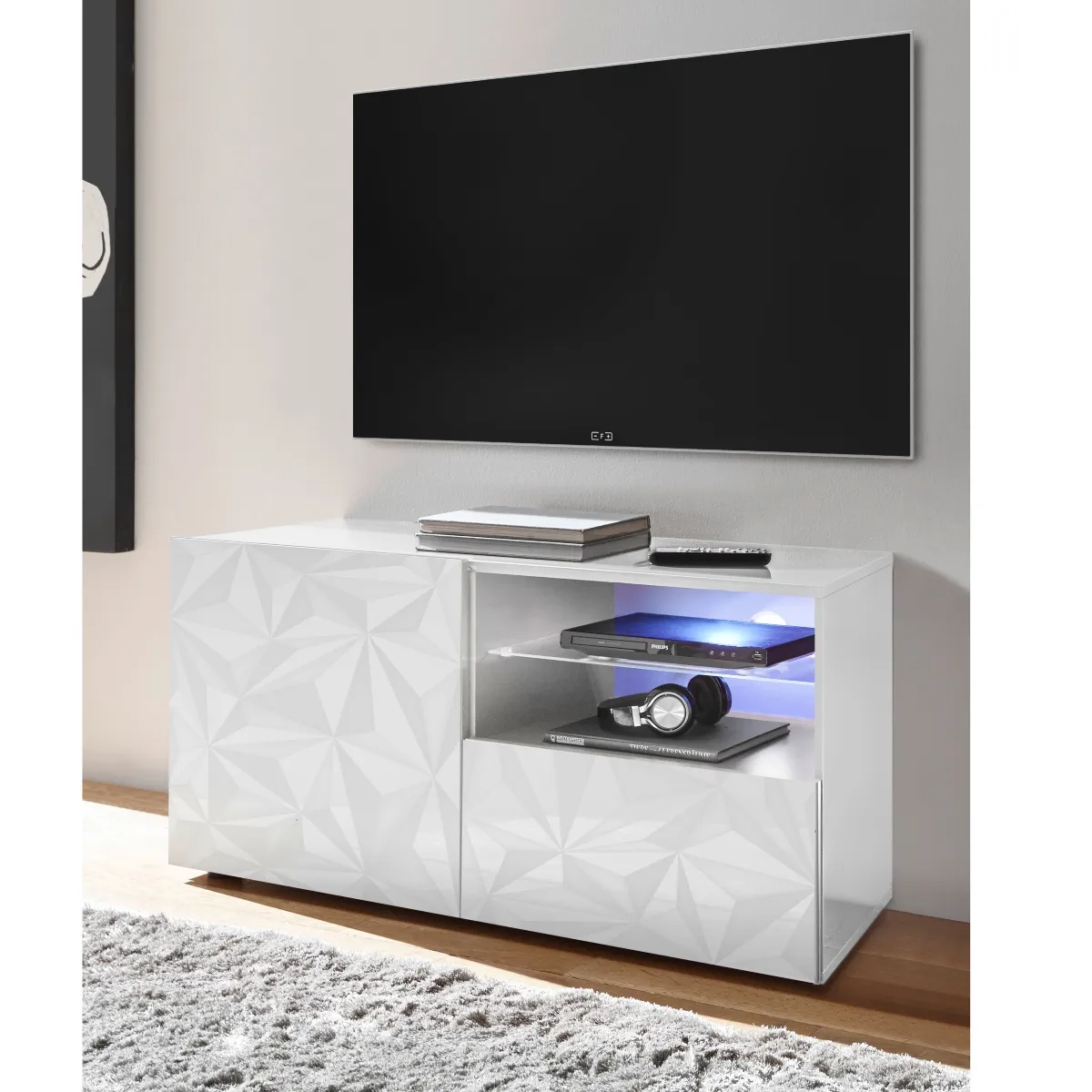 Meuble tv moderne laqué 120cm avec LED CAPRI