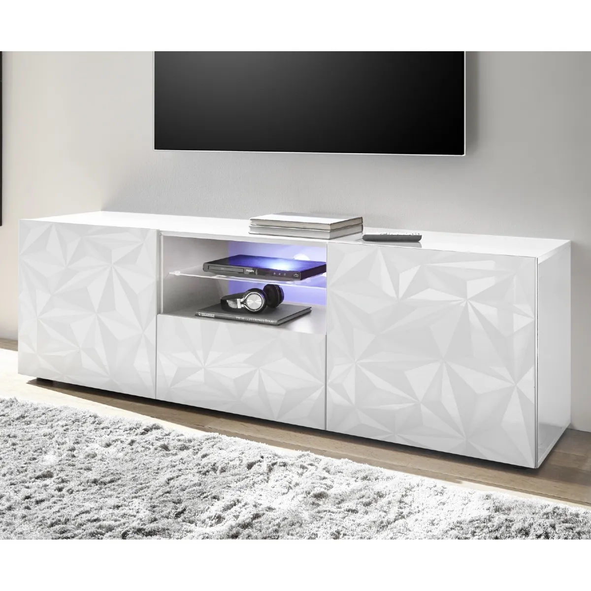 Meuble tv moderne laqué 180cm avec LED CAPRI