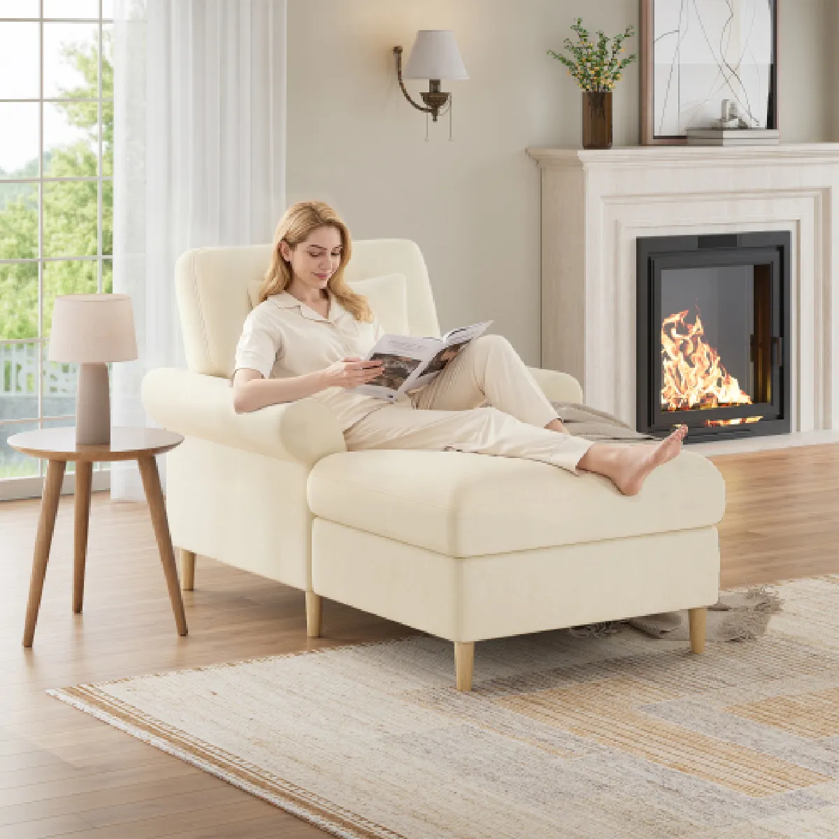 Fauteuil Lounge-fauteuil-lit Pliant-fauteuil De Lecture Confortable-pour Et Chambre-beige