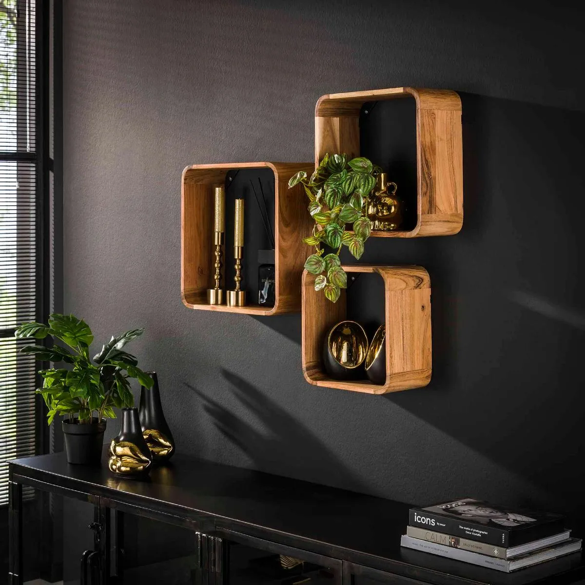 Étagère murale en bois d'acacia massif RIKA (lot de 3)