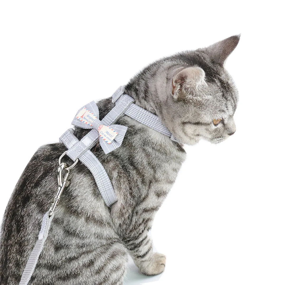 Harnais pour chat avec nœud papillon réglable et anti-traction - Gris S