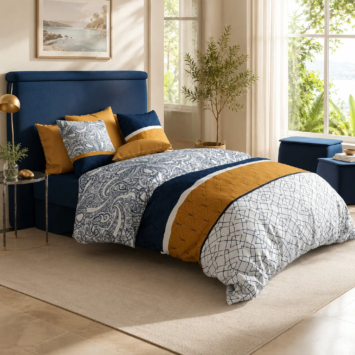 Parure de lit en Coton Bleu 240x220 cm