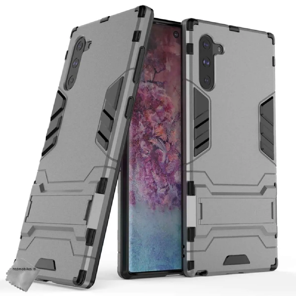 htdmobiles Housse etui coque rigide anti choc pour Samsung Galaxy Note 10 + verre trempe - GRIS