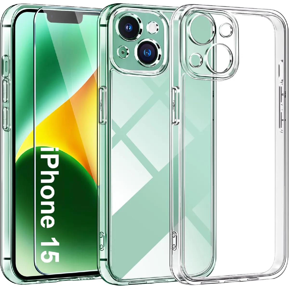 Little Boutik Coque Silicone Avec Verre Trempé Pour Apple Iphone 15 - Transparent